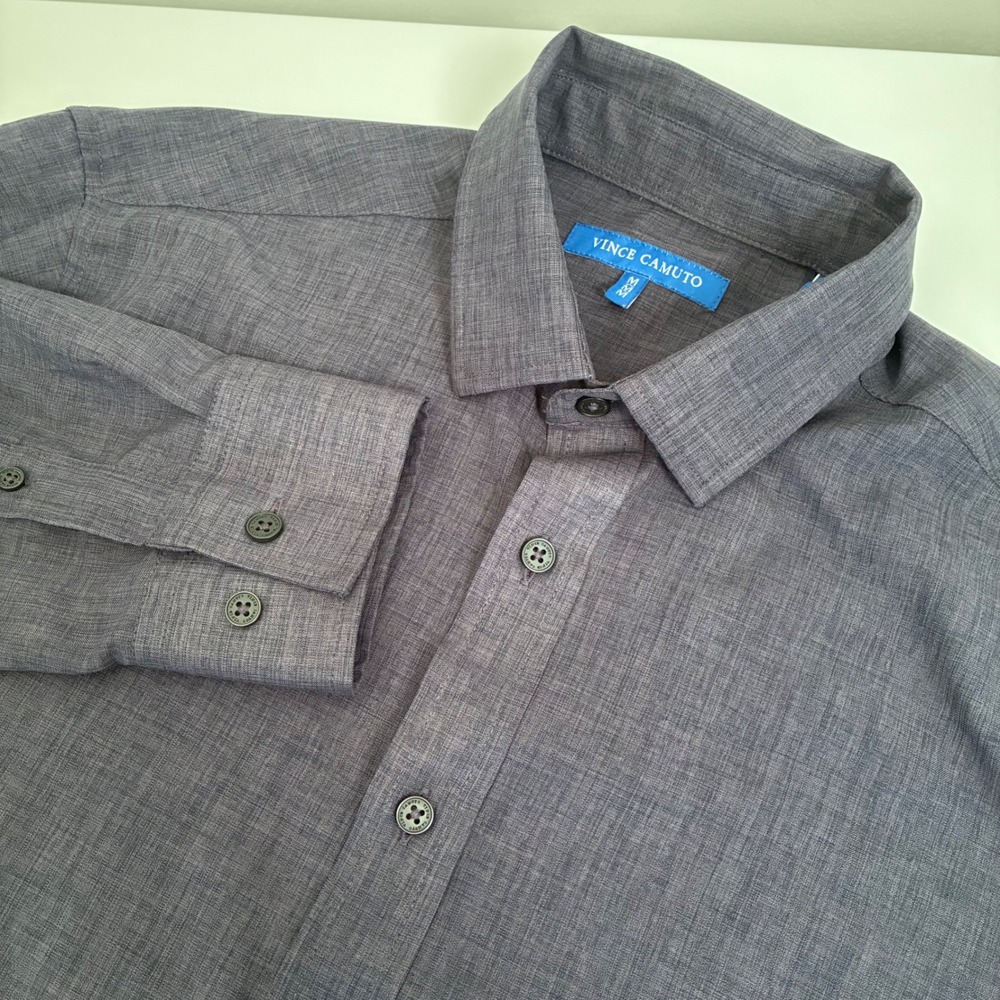 Vince Camuto Men's Blue Gray Textured Shirt, Long Sleeve Color Shift Button Down